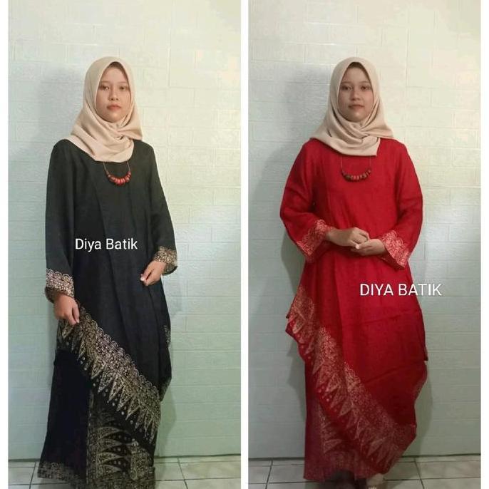 Setelan Tunik Miring Batik Jupri Viscose Kondangan Wanita Formal