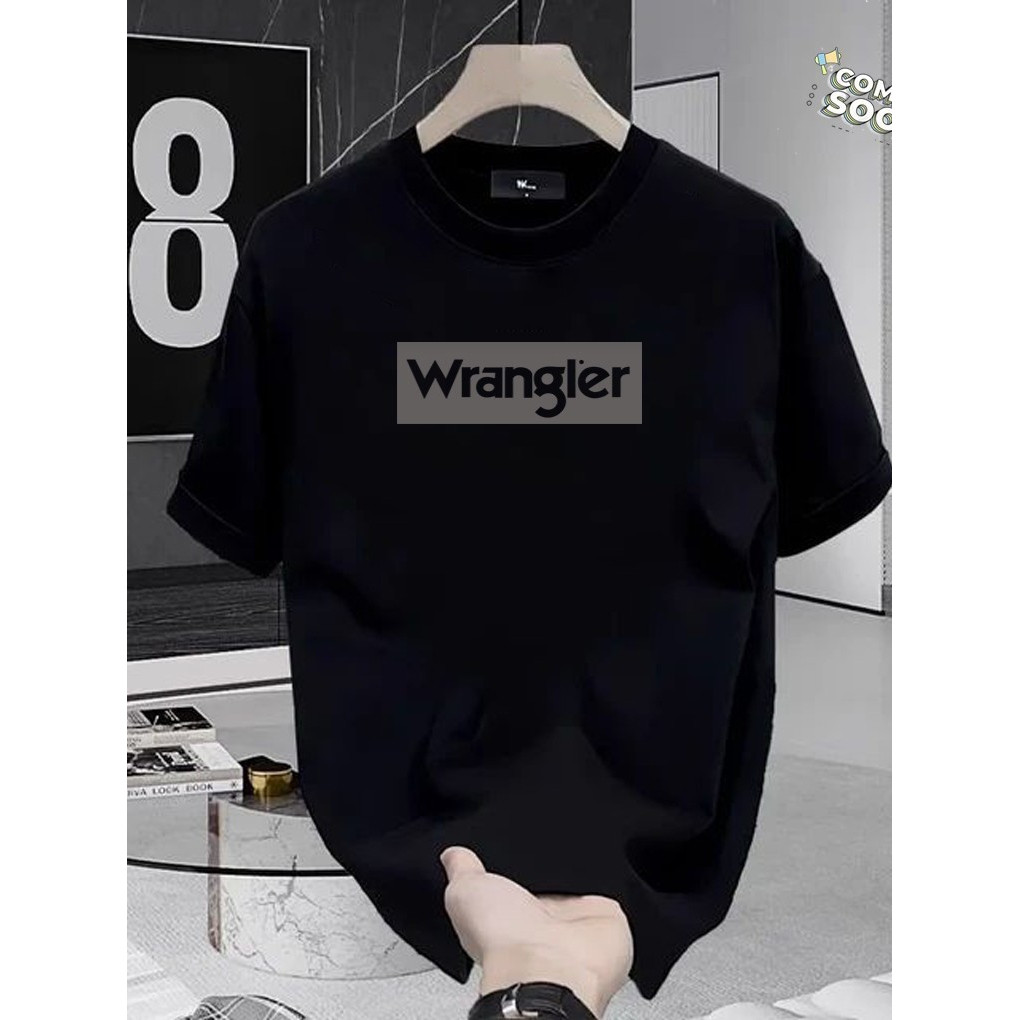 Baju Kaos Pendek Wangler Silver pria Wanita Tebal Nyaman,Kaos Pria Leher Bulat Hitam