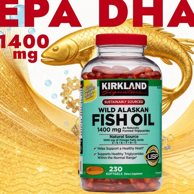 Kirkland Signature Wild Alaskan Fish Oil 1400mg 230 Softgels - Salmon laut dalam liar Omega-3 DHA EP