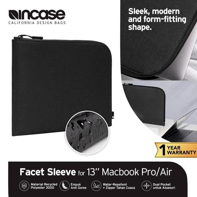 NEW Incase Sleeve Macbook Air/Pro 13" Facet with Recycled Twill (INMB100690-BLK) | Tas Laptop / Macb