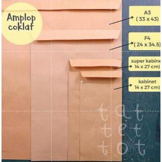 AMPLOP COKLAT KECIL SEDANG BESAR KABINET SUPER F4 A3 NON LEM ISI 50