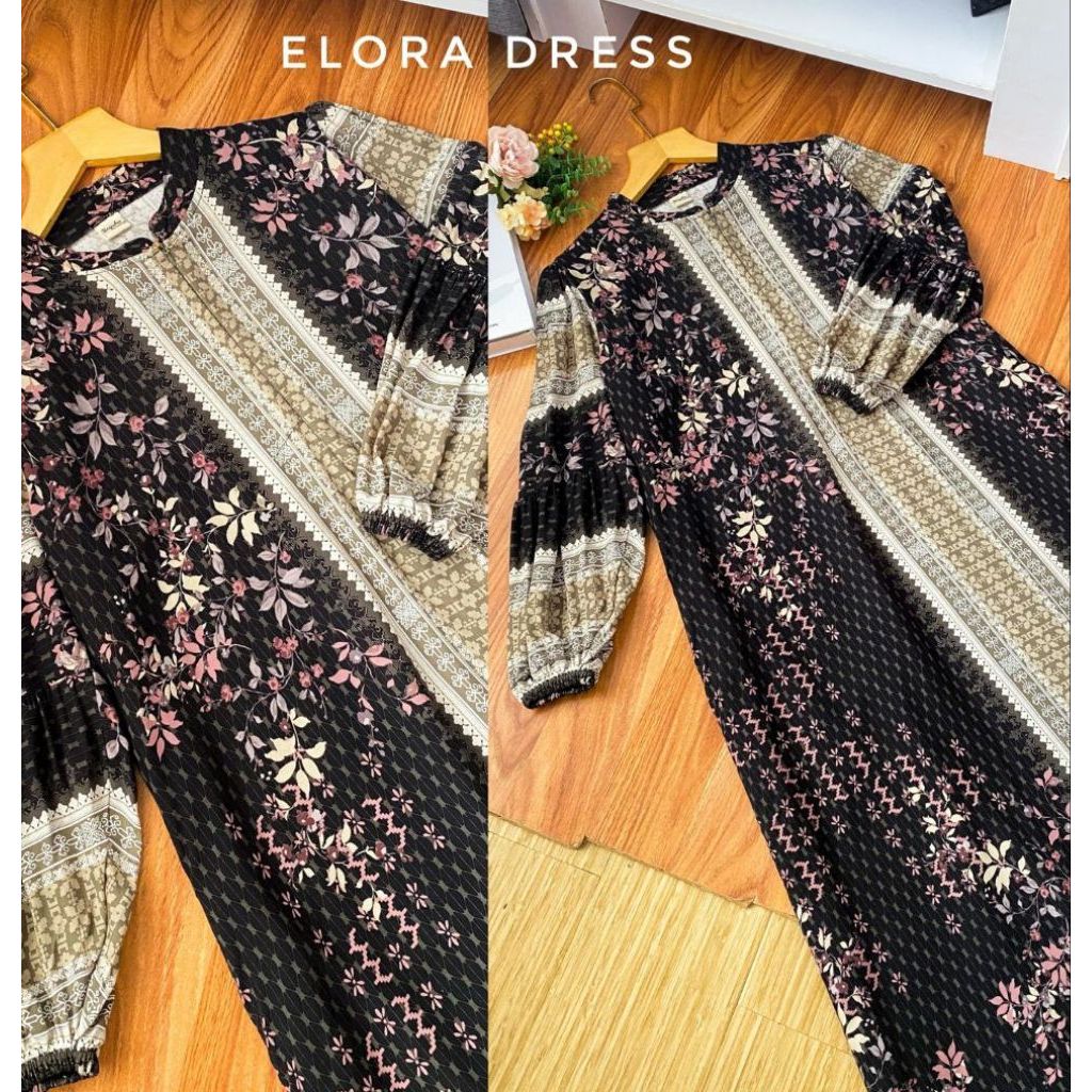 Elora Dress Gamis Panjang Rayon Terbaru Muslimah Lengan Balon