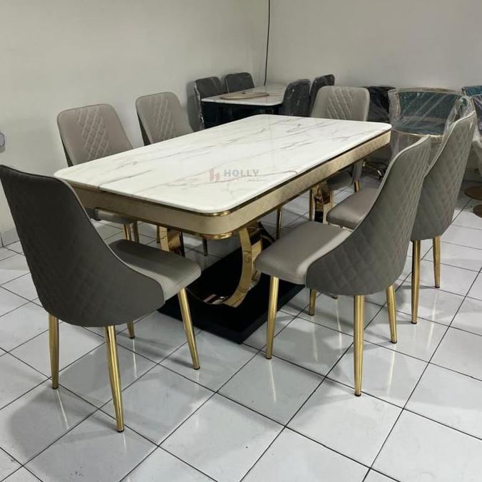 Terlaris Set Meja Makan 6 Kursi Marmer Rangka Besi