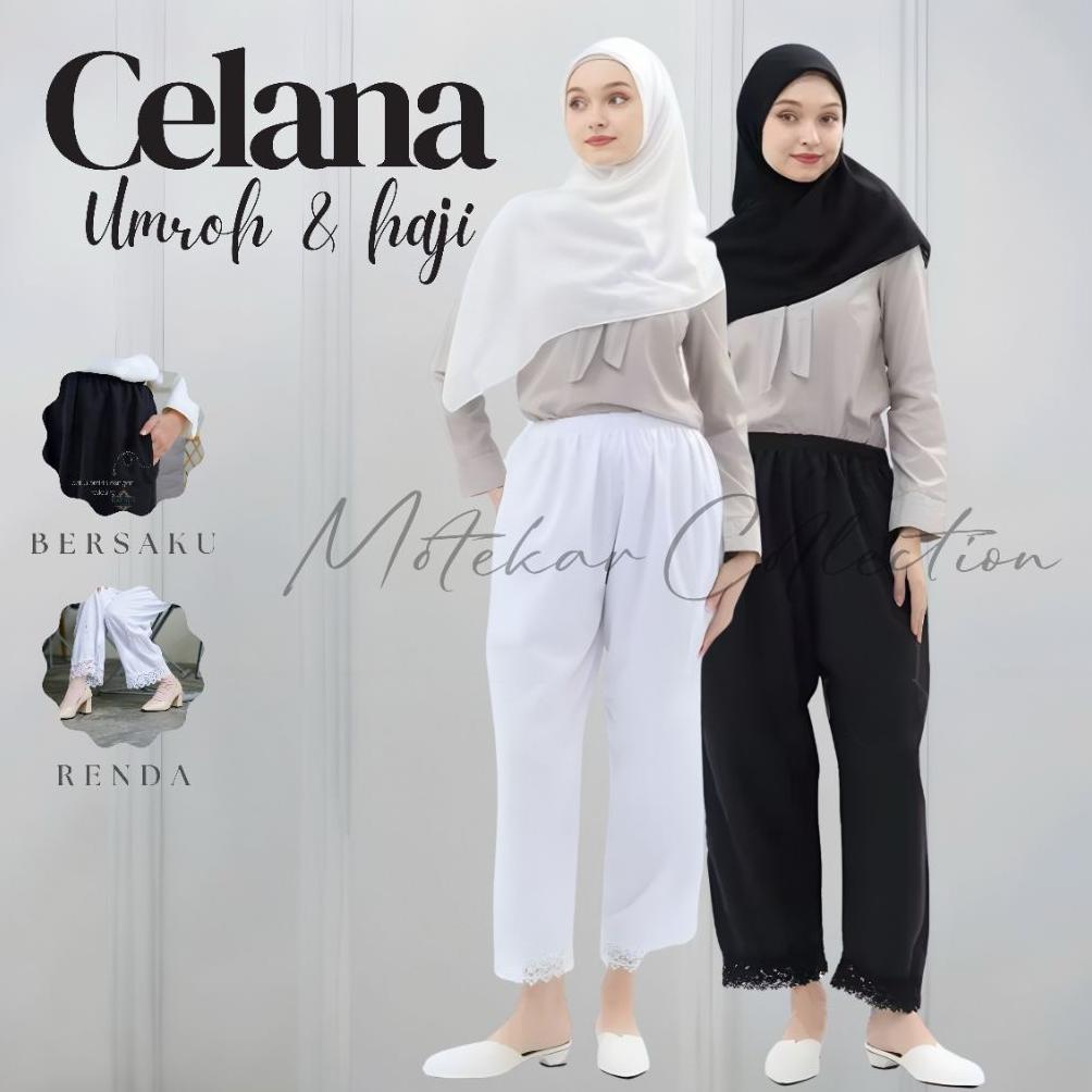 Celana Panjang Umroh & Haji Wanita Celana Dalaman Gamis Bersaku Resleting Bahan Katun Premium