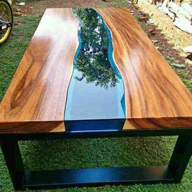 Terlaris Meja Trembesi Kaca Model Meja Kayu Resin Furniture
