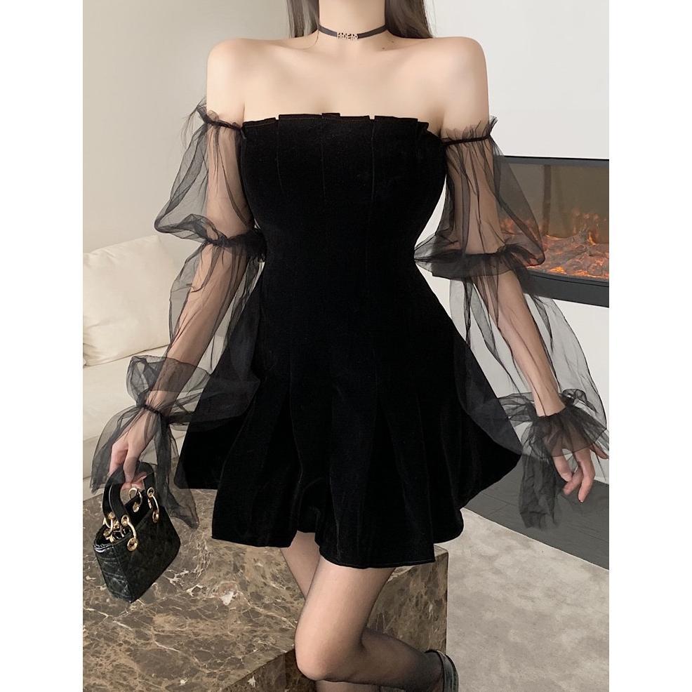 HOT DEALS Black Fitted Dress Korean Fairy For Women Mini Dress Terbaru 2026 Korea Long Sleeve French