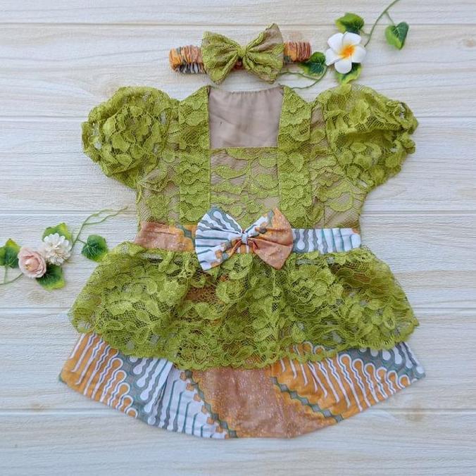 Promo  Kebaya Bayi Kinan Untuk Tedhak Siten / Kebaya Anak / Kebaya Anak Warna Hijau Olive