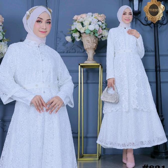 Gamis Brukat Rompi Putih Import Tz 831 / Gamis Brukat Import Dewasa dan Remaja / Muslim Wanita Dress