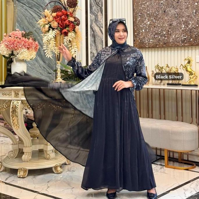 Journey Scarves Dress Terbaru Raya Collection Kondangan Muslim Wanita Pesta Gamis Printing