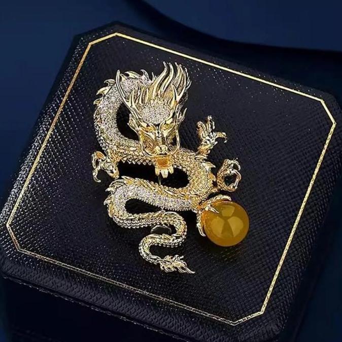 DS139 >> Bros Jas Wanita Fashion Bros Naga Kristal Pin Jas Pria Wanita Bross Hijab Naga Bola Kuning 