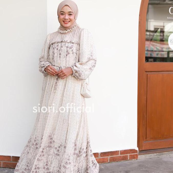 Naura dress gamis wanita plisket motif ceruty gaun pesta korean style by siori