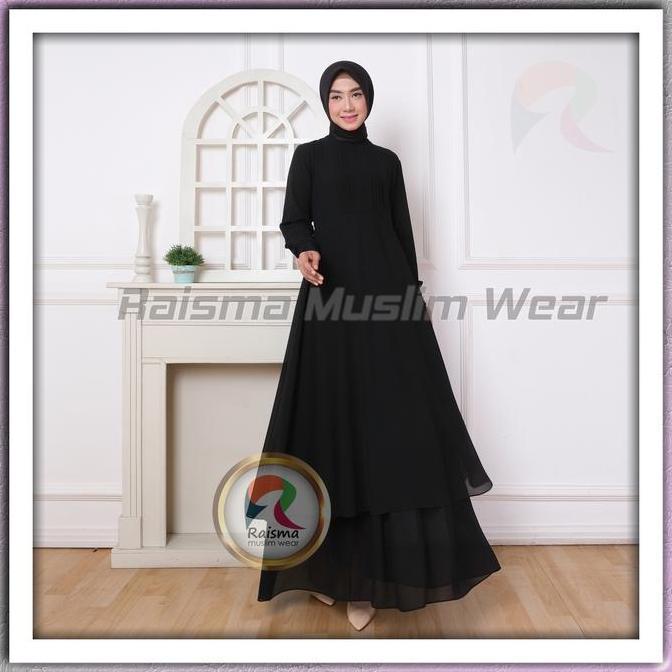 Raisma - Raisma - Mafaza Gamis Ceruty Polos Wanita 3 Warna Hitam Putih Broken white