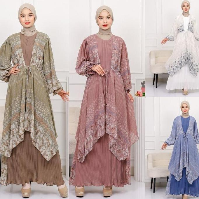 Fatimah Dress Ceruty Motip Plisket | Raya Series Etnik Baju Gamis Kondangan Pesta Lebaran Remaja Dew