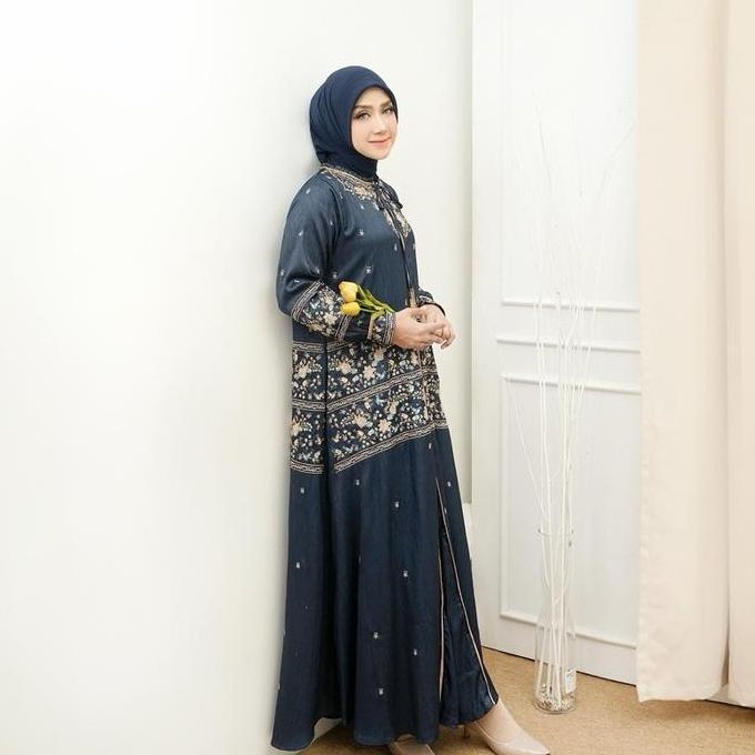 Rita WD 323 / gamis bordir arsena silk / gamis lebaran  model simple cantik mewah dan elegant