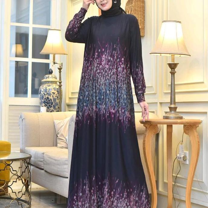 Gamis Calvin Jeans Denim korea motif bunga kecil