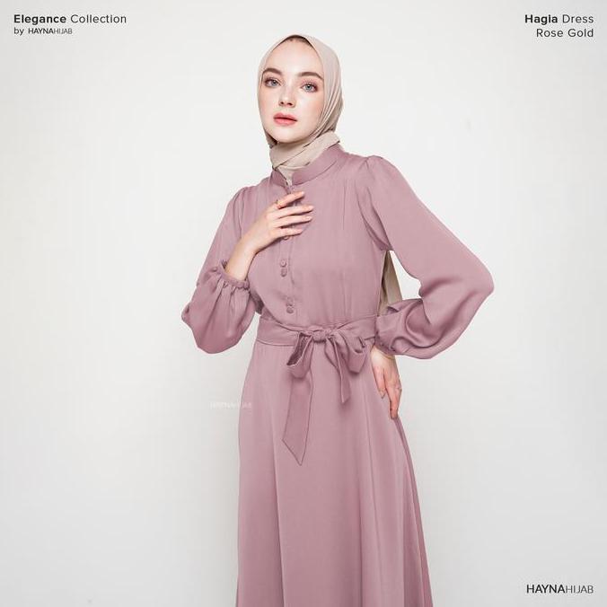 HAYNA Hagia Dress (Rose Gold) - Dress Kondangan Daily Dress Busui Friendly Gamis Wanita Muslim