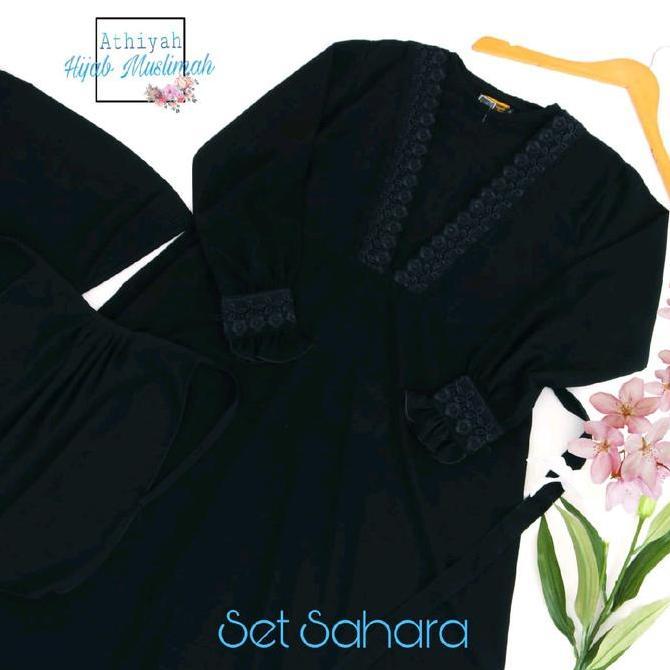 Set gamis Syar'i  jetblack Sahara Hitam  Renda
