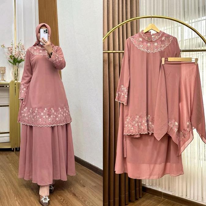 GUZEL SET ROK MALAY 3IN1 CRUTY BORDIR SIAP KIRIM || SETELAN ROK FREE HIJAB SEGI4 MODIS KEKINIAN || L