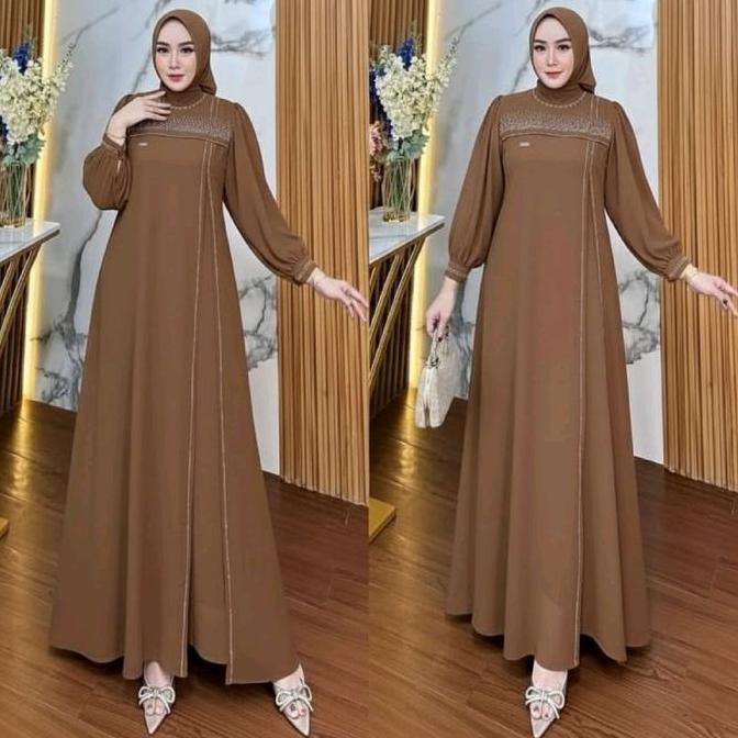 Karine Dress Abaya Terbaru 2026 Gamis Trendy Gamis Ceruty Mahogany Baju Gamis Lebaran Viral Emerald 