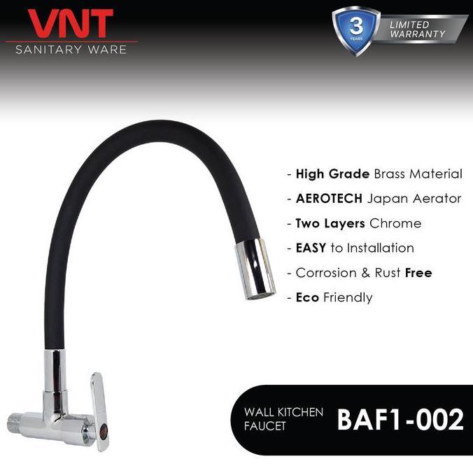 VNT Kran Cuci Piring Flexible Kuningan Leher Angsa Keran Tembok Dapur