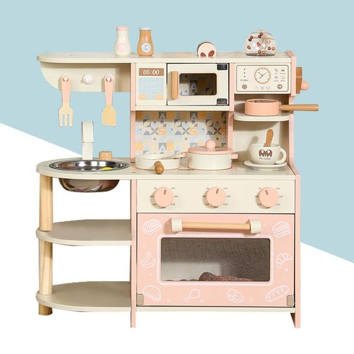 Pink Kayu Kitchen set mainan anak Dapur mainan Cooking set  dengan Oven /Alat masak /Mesin kopi /Was