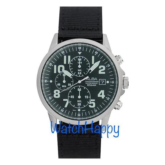 WatchHappy Alba AM3853X1 Mens Chrono Black Dial Nylon AM3853 ORIGINAL terlaris