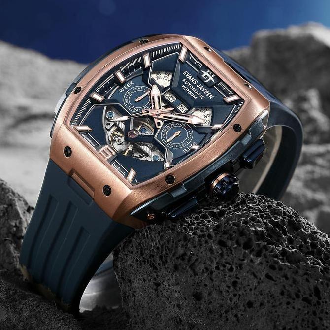 Evans Jayden Jam Tangan Pria 9620 Rubber Automatic Movement Silicon Kaca Sapphire Chronograph Water 