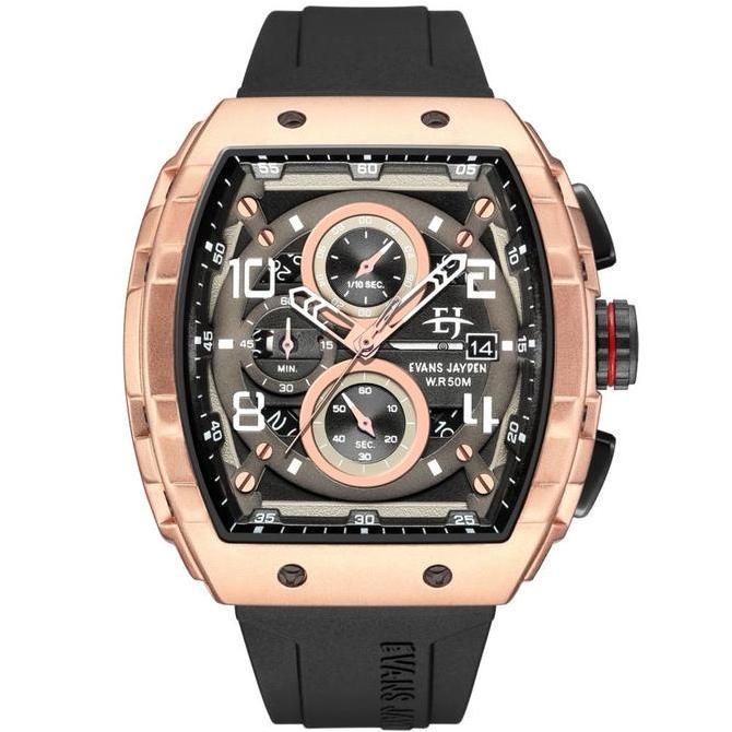 Evans Jayden Jam Tangan Pria 9554-2 Rubber Kaca Sapphire Chronograph Water Resistant 5ATM Watches te