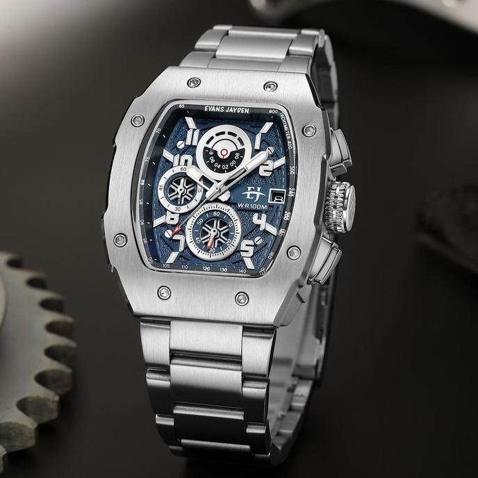 Evans Jayden Jam Tangan Pria 9612 Rantai Kaca Sapphire Chronograph Water Resistant 10 ATM terlaris