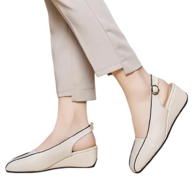 Terbaru Sepatu Sendal Wanita Bustong Tali Belakang 5Cm Import Warna Hitam Dan Putih