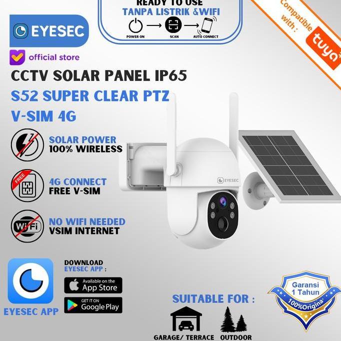 Scurycam- Cctv Eyesec 4G Tenaga Surya 6Mp Ip Camera Outdoor Siap Pakai Tanpa Wifi & Kartu Sim Solar 