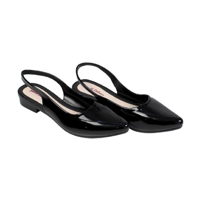 Bergaransi Sepatu Kerja Wanita Glossy Hitam Mewah Kekinian Flat Shoes Sendal Karet Jelly Melangkah C