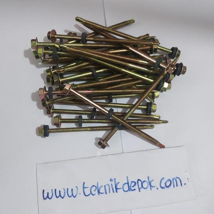 TERMURAH - Baut Roofing Zollo 12 x 100 mm Sekrup Baja Ringan Sekrup Asbes 50 Pics