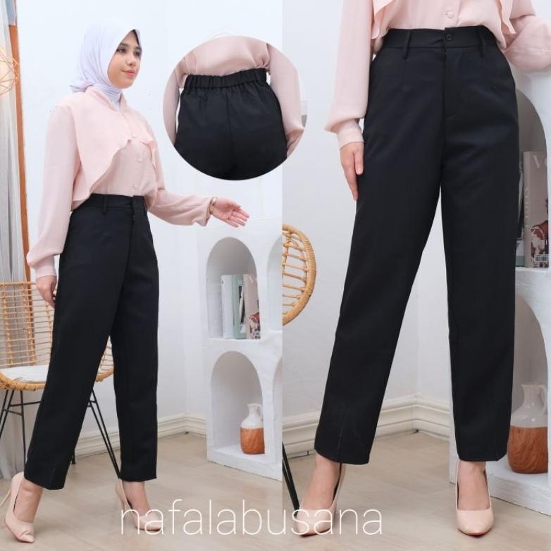 PREMIUM CELANA BAHAN KERJA WANITA KARET BELAKANG HAIGHWIST KANTOR  FORMAL