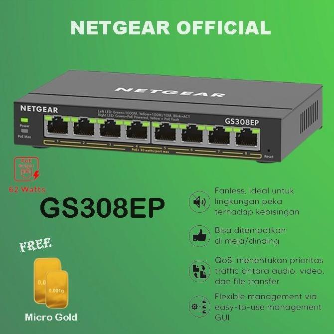 BEBAS ONGKIR - Netgear GS308EP 8-PORT GIGABIT ETHERNET SWITCH POE+ - GS 308EP