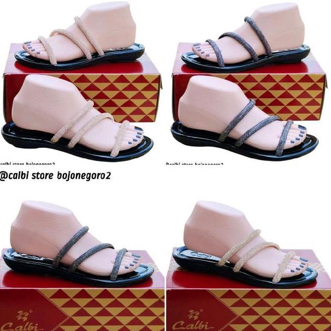 [CUCI GUDANG] / (( ORIGINAL )) Sandal Calbi Selop Terbaru Model Tali Permata Cantik Wedges 7cm dan H