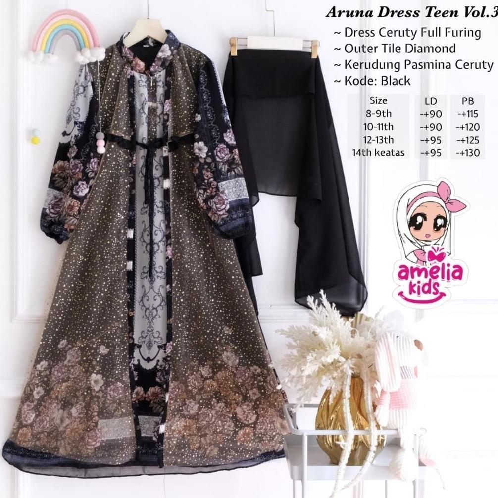 Diskon Aruna #3 Dress Kids By Amelia Original Best Seller Baju Anak Perempuan Dress/ Gamis +Jilbab S