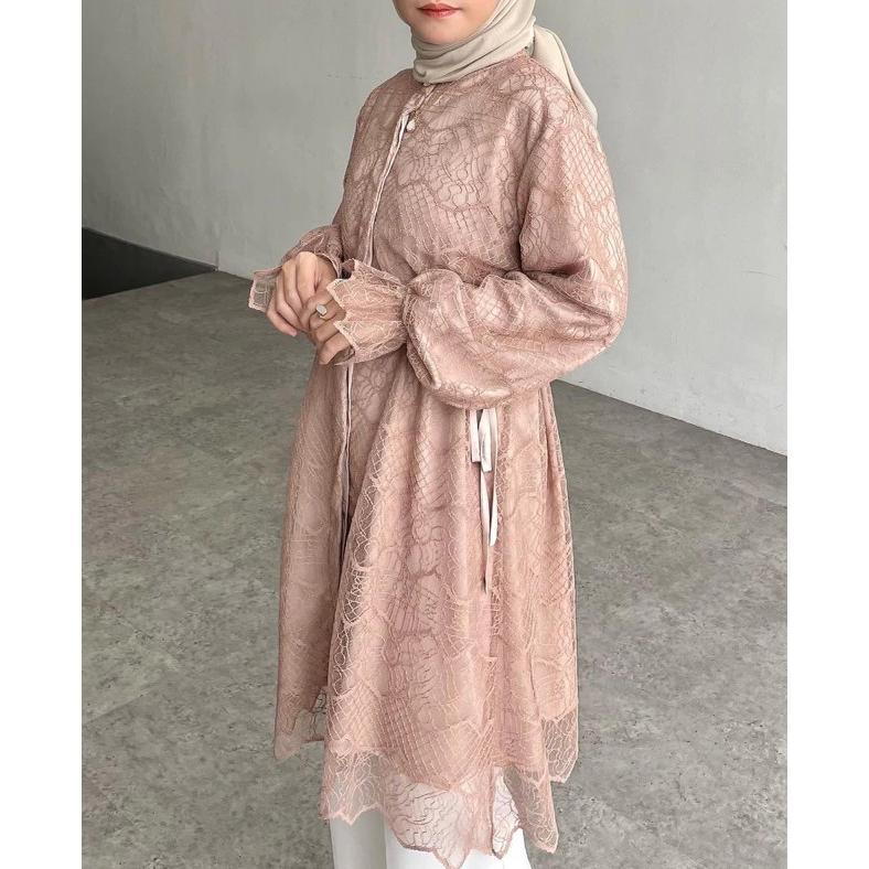 sale Amberia Tunik Brukat Kondangan Pesta Baju Wanita Kekinian- NEW SERIES MAHOGANY