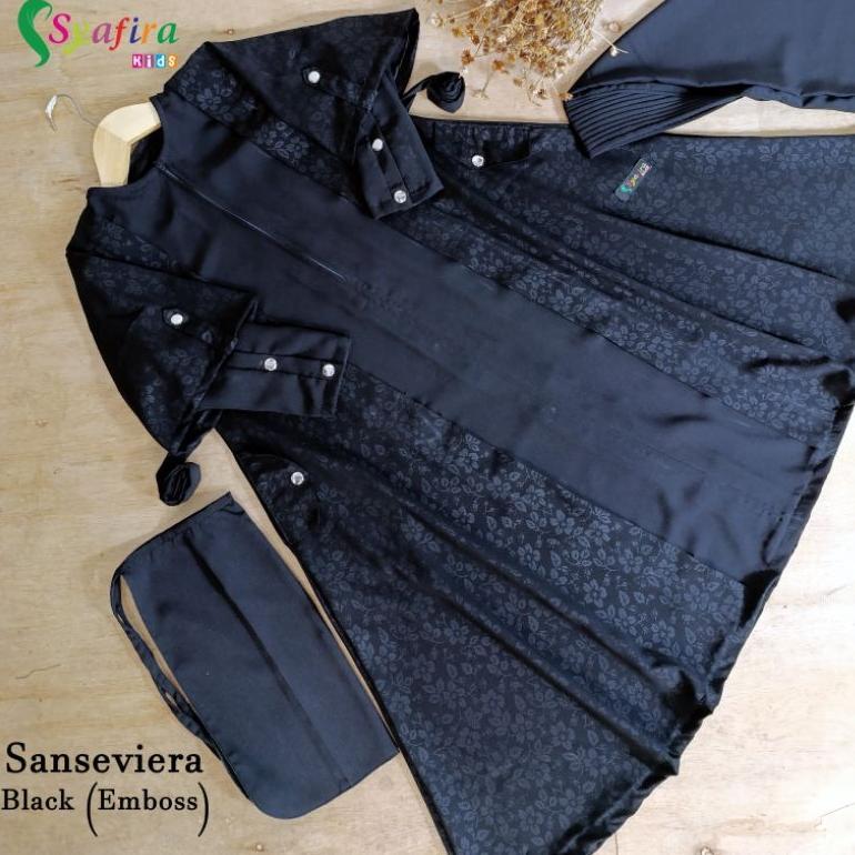 GARANSI SET ABAYA GAMIS HITAM/WARNA JILBAB CADAR ANAK PEREMPUAN SYAR'I SANSEVIERA EMBOSS BY SYAFIRA 
