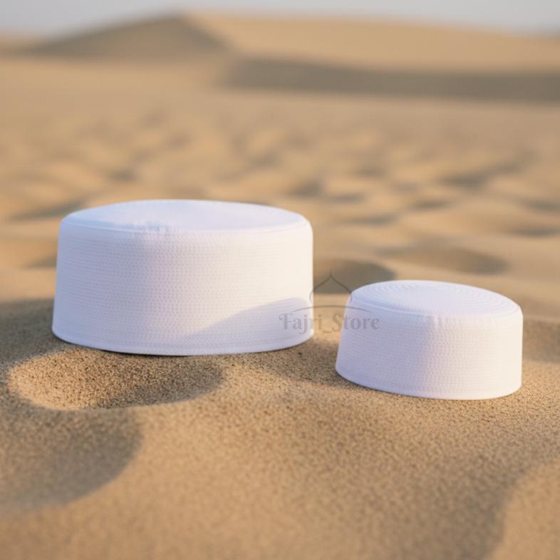 PROMO TERBARU Kopiah Haji / Peci Batok / Peci Putih / Peci Kalbut Putih Tinggi 8 cm