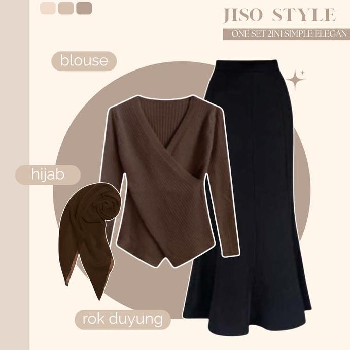 One Set 3in1 Korean Style | Blouse Jiso + Celana Kulot + Hijab | Setelan Remaja Kekinian - AM44N  Ba