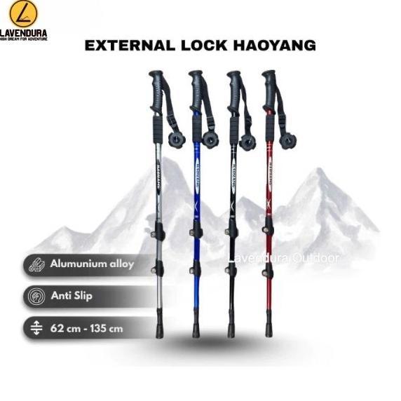 Trekking Pole External Lock Tongkat Pendakian 135cm Camping Outdoor Haoyang Trekking Pole Alumunium 