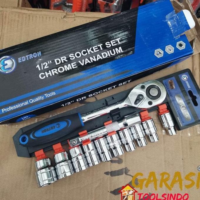 Promo KUNCI SOK SET 12 PCS 1/2" EDTRON KUNCI SOK RATCHET BESAR SET Diskon