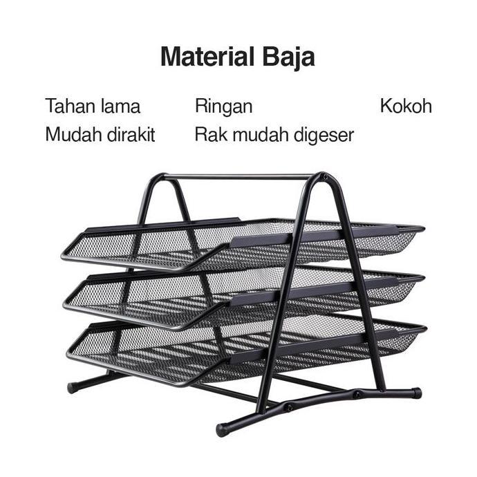 Documby- Deli E9181 File Tray/Tray Dokumen-3-Tier Mesh File Tray