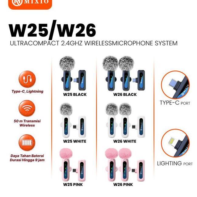 mixio W25 Mikrofon Nirkabel Clip-on