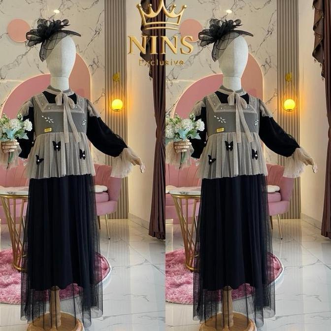 NINS - Gamis Dress Kupu-kupu Anak Butterfly Premium Cantik Dewasa Dress Ceruty Muslim Kondangan Baju