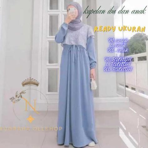 Nugraha ollshop gamis kapelan ibu dan anak Hasna Dres Terbaru Bahan Crinkle Import Mix Brokat Malika