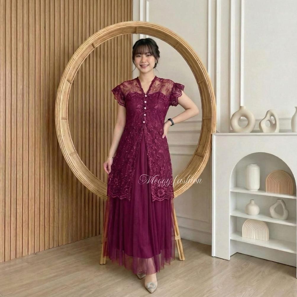 EXCLUSIVE KAMILA dress long vest brokat lace / maxi dress pesta natal kondangan wanita terbaru / inn