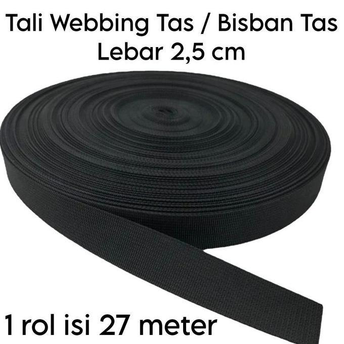 Tali Webbing Tas Sekolah Lebar 2,5 cm per 1 rol Tali Bisban Webbing Tali Tas Hitam