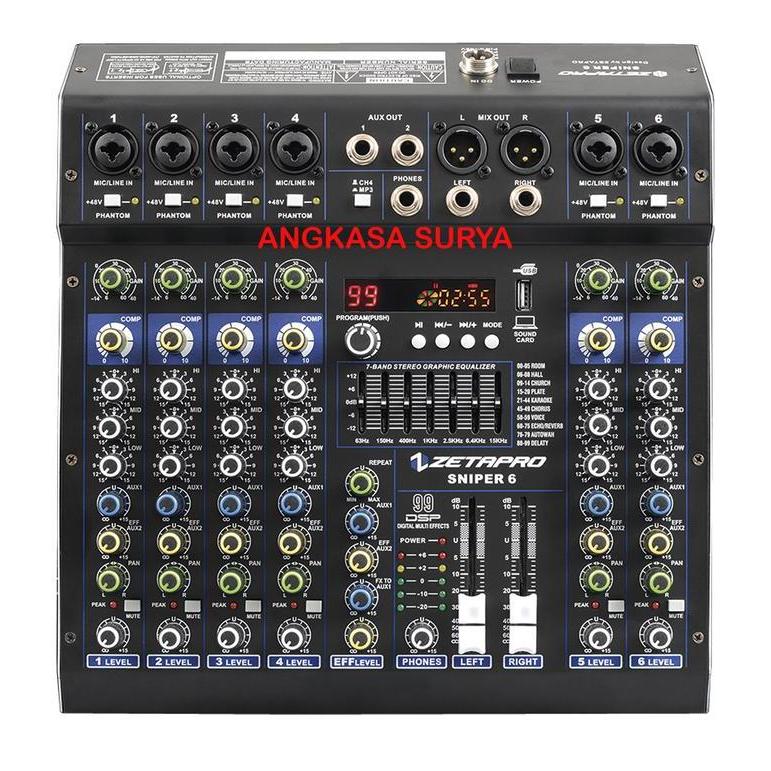 rizkashop99 - mixer zetapro sniper6 / sniper 6 original / mixer 6 channel ada compressor , effect re